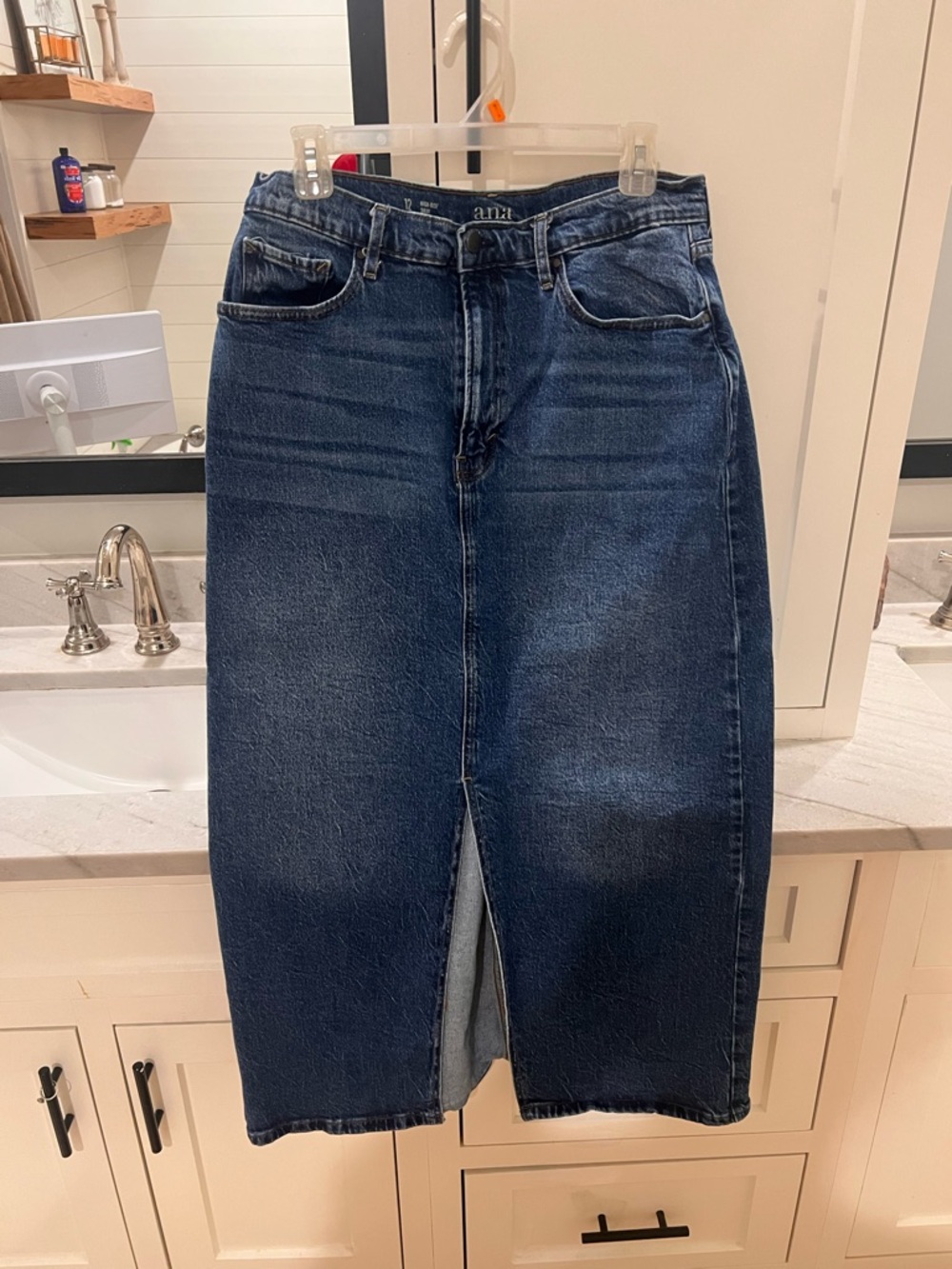 a.n.a Dark Blue Straight Men's Denim Skirt with Front Slit